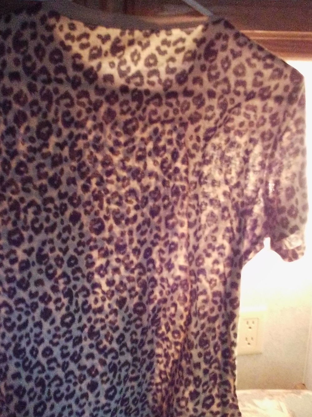 Leopard Print Short Sleeve Tee - Purple/Beige